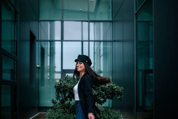 Portrait of happy young woman moving