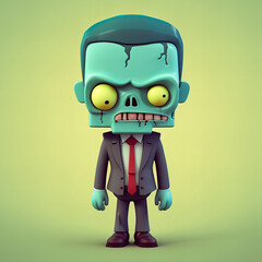 3D cartoon of a zombie office worker (Generative AI)
