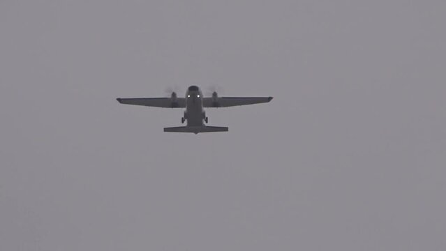 Small Twin Engine Airplane Disappearing into the clouds Take Off (paradropping parachute pleasure fun hobby passion) Casa Aircraft