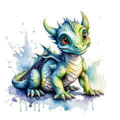 Fototapeta premium Dragon illustration, white Background, Green Dragon, colorfull Dragon