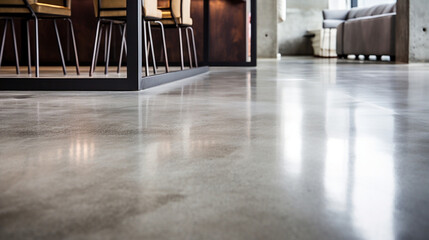 Industrial Chic: Close-up of polished concrete flooring, highlighting its modern and industrial aesthetic, with subtle variations in color and texture. - obrazy, fototapety, plakaty