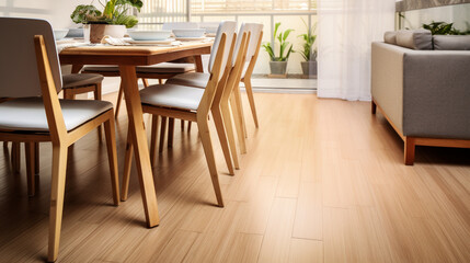 Fototapeta na wymiar Bamboo Bliss: A close look at bamboo flooring, showcasing its sustainable and sleek surface that adds a touch of nature to interiors.