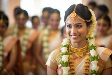 Indian bride with bridesmaids, South Indian wedding - obrazy, fototapety, plakaty