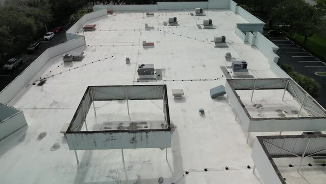 Aerial view of a commercial building showing the HVAC units on the rooftop