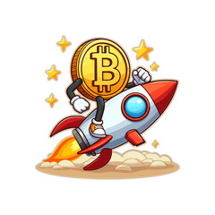 Bitcoin Bull Run rocket Illustration, Bullish Bitcoin Rocket character vector illustration. bitcoin rocket vector art, crypto Bull run vector illustration. Ai Generated