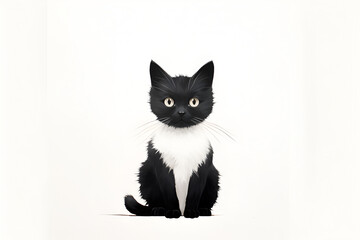 Black and white cat on white background generated AI