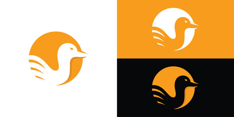 Duck Logo Design. Creative Duck Farm Livestock Circular Concept  with Minimalist Style Icon Symbol Vector Illustration.