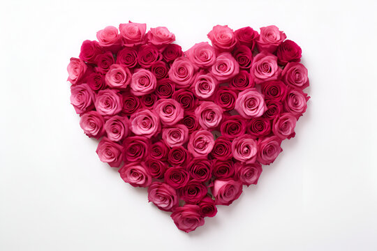 Heart Made of Roses Isolated on White Background. Generated AI