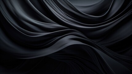Artistic black background with elegant, flowing fabric textures. Generative AI.