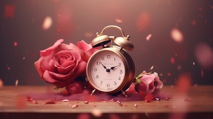 Obraz na płótnie Canvas Classic Valentine's Clock Rose: Antique Timepiece Surrounded by Romantic Floral Beauty