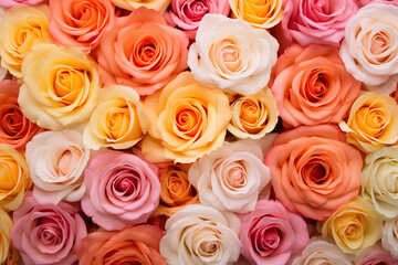 Vibrant Background of Pink, Orange, and Peach Roses Created with Generative AI Tools