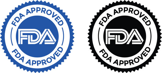 FDA approved. Stamp with text Fda approved. Fda (Food and Drug Administration) approved label, badge, logo, seal  - obrazy, fototapety, plakaty