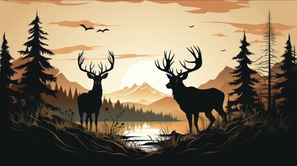 Illustration of silhouette of deer in nature - World Environmental Education Day concept