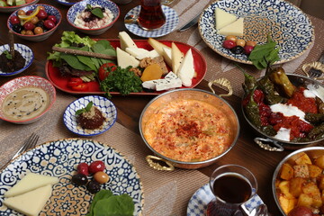 Breakfast with toast, tea and orange juice