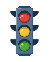 Traffic light to regulate the movement of cars. Vertical traffic lights with red, yellow and green signals. Vector illustration.