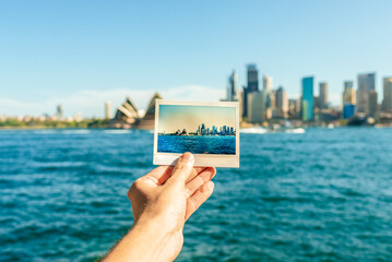 Australia, New South Wales, Sydney, close-up of Sydney landscape analog photography in front of...