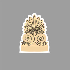 Antefix Greek architectural detail isolated. Located in the Propylaea, Acropolis, Athens. Sticker in beige color with a line. Flat style. Hand drawn Vector illustration.