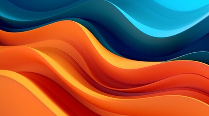 3d rendering of abstract background with smooth wavy lines in orange and blue colors