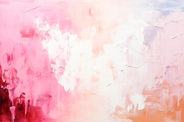 Pink and white brush strokes of oil paint, texture, abstract background, art. Copy space.	