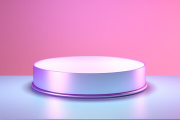 Abstract Minimal Concept, Pastel Colorful Glossy Holographic Glowing Light Round Podium on Background Created with Generative AI Tools