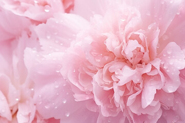 Naklejka premium Beautiful Shiny Water Droplets on Flower Petal Peony Macro: Drops of Dew on a Pink Petal Created with Generative AI Tools