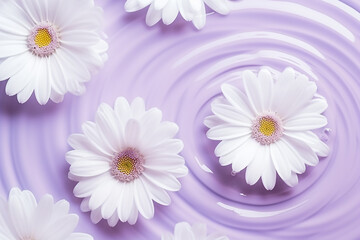 Chamomile in Lilac Water Background with Concentric Circles and Ripple Created with Generative AI Tools