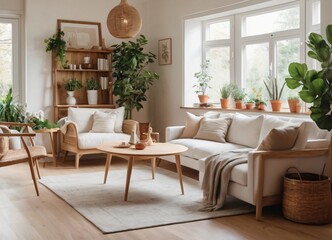 Fototapeta na wymiar Modern scandinavian living room design Generative Ai