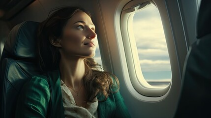 a tourist who sits on a plane near the window watching the plane fly by through the window.