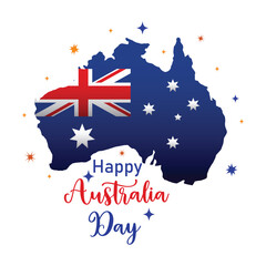 Obraz na płótnie Canvas Happy Australia Day vector illustration for prints or cards for the holiday. Every Year on January 26th with Flags and Kangaroos Template Illustration. Happy Australia day lettering with flag on heart