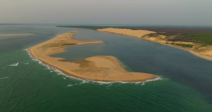 Aerial view of Dune du Pilat natural sand dune, Arcachon France 