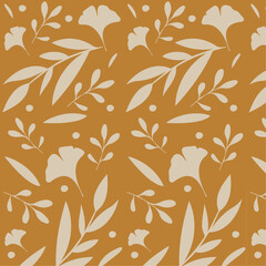 Seamless pattern with drawn branches and leaves. Vector repeating wallpaper. Autumn and summer motifs. Pattern for your design.