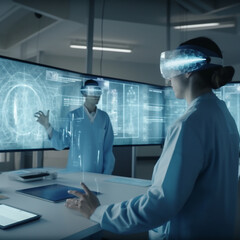 Naklejka na ściany i meble Doctors Experiencing Virtual Reality In Hospital