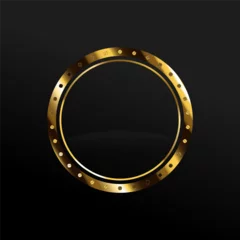 Fotobehang Vip label with round golden ring frame shield sparks on black background. Dark glossy Sheild premium template. Vector design element luxury illustration © mrdesi9n