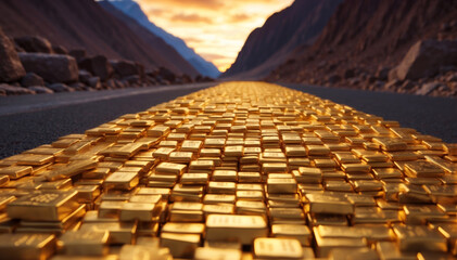 A long street of gold bars.