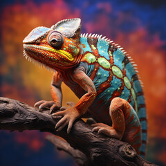 Fototapeta premium a chameleon photography shoot taken at the studio. It is a picture where you can clearly see the resolution and beauty of these animals. Shooting at controlled angles often results in clearer images.
