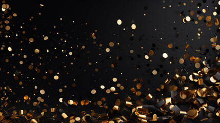 The background is beautiful and has a festive atmosphere. that creates a happy New Year's atmosphere The alternating use of gold and black is a curve of elegance and elegant style. A rain of confettis
