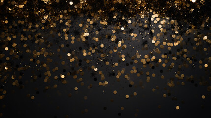 The background is beautiful and has a festive atmosphere. that creates a happy New Year's atmosphere The alternating use of gold and black is a curve of elegance and elegant style. A rain of confettis - obrazy, fototapety, plakaty