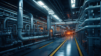 Fototapeta premium complex piping systems within industrial plants reflection modernity and advanced technology. This simple pipe decoration design that requires precision and reliability. image that conveys complexity.
