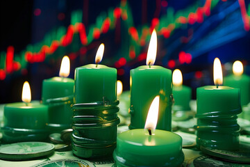 bullish sentiment of the financial markets and Green candlestickes
