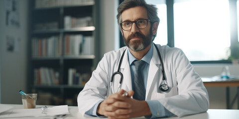 Concerned doctor listens carefully to patient - obrazy, fototapety, plakaty