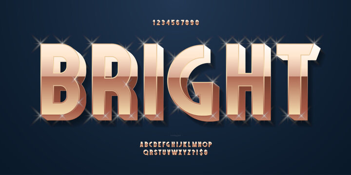 Alphabet bright 3D gold luxury style trendy typography for party poster, greeting card, invitation, flyer, motion, video, t shirt, digital, book, animation, holiday banner, printing. Vector font