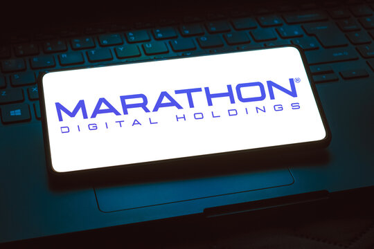 December 1, 2023, Brazil. In this photo illustration, the Marathon Digital Holdings logo is displayed on a smartphone screen.