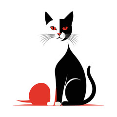 Cat with Red ball and red eyes