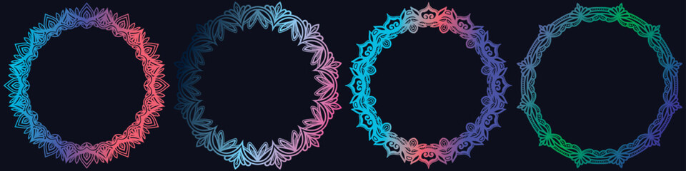 colorful mandala floral art circle set.