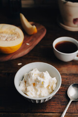 Bowl of Mixed Ice Cream with Honeydew Melon