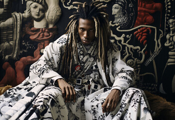 Obraz premium portrait of a black afro samurai