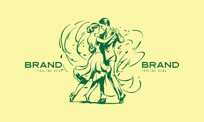 Fototapeta premium lovers couple dancing logo illustration