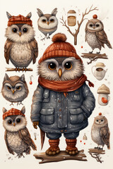 Fototapeta premium Eulen mit Mütze
