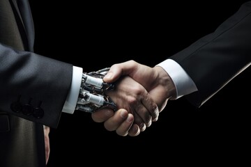 Robot and Human Handshake, Symbolizing AI Collaboration