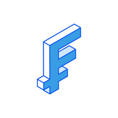 Isometric icon in outline. Modern flat vector Illustration. Frank currency symbol. Social media marketing Icon.